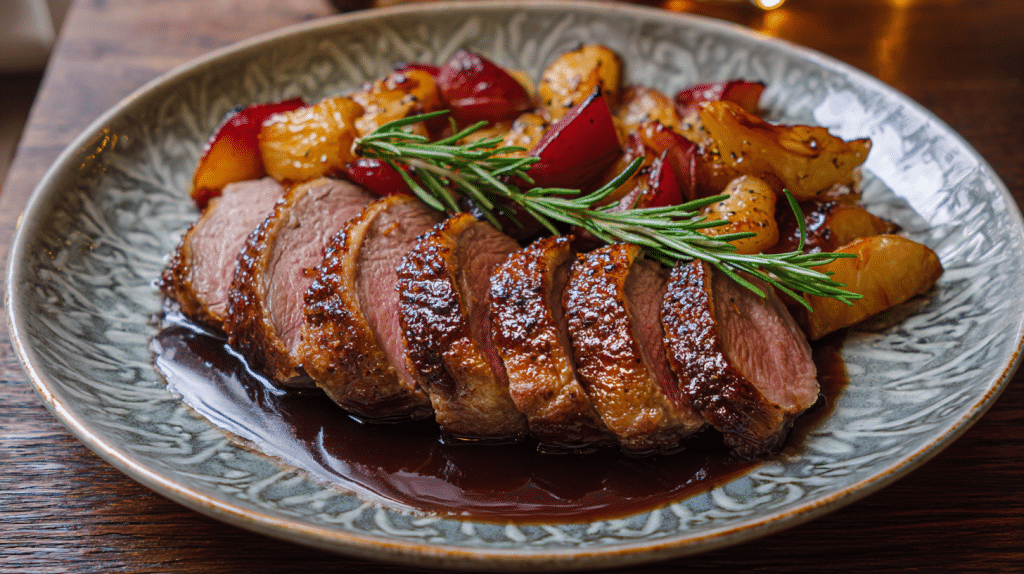 Rozmaringos libamell sült almával